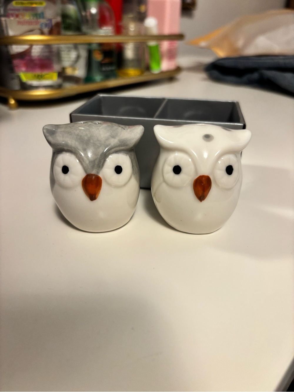 Ceramic Owl Salt & Pepper Shakers - White and Gray